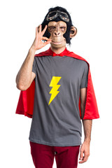Superhero monkey man making silence gesture