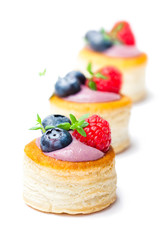 puff  pastry stuffed with soft blueberry curd with berries and t