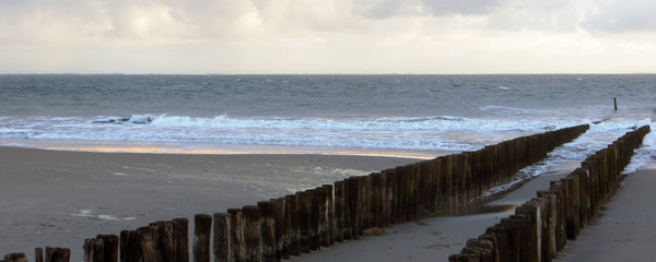 coastal scenery with wooden pillars