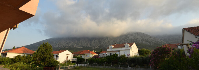 Naklejka premium Orebic, views of mountain St.Ilja,the highest point of peninsula Peljesac,Croatia