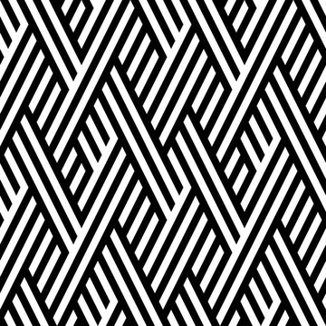 Vector seamless texture. Modern geometric background. Monochrome repeating pattern of zigzags against the background of oblique strips.