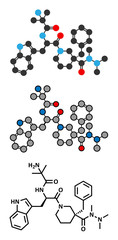 Anamorelin cancer cachexia and anorexia drug molecule. Stylized 2D renderings and conventional skeletal formula.