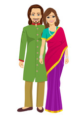 indian young couple in traditional clothing standing isolated over white background