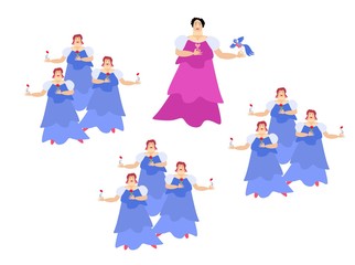 The opera singer on the stage. Diva. Cute cartoon vector illustration on white background.