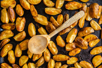 Roasted potato on a baking sheet
