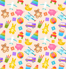 Seamless Pattern with Colorful Children Toys