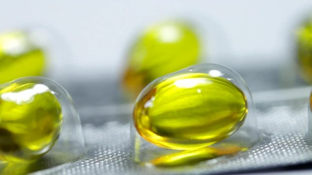 Pills Of Vitamin E In Blister, Medicine, Treatment, Macro Shot, Pan