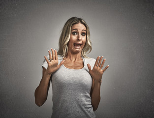 Scared afraid young woman fear.