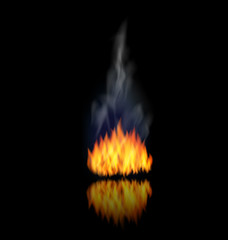 Realistic Fire Flame with Smoke on Black Background