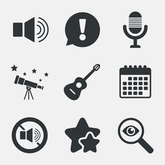 Musical elements icon. Microphone, Sound speaker.