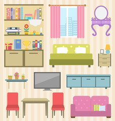 Set of Colorful Furniture of Room for Your Interior of Apartment