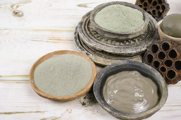 Ancient minerals - green  and blue clay powder and mud mask for spa