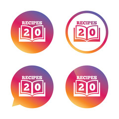 Cookbook sign icon. 20 Recipes book symbol.