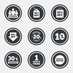 Sale discounts icon. Shopping, deal signs.
