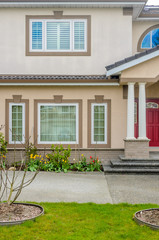 A perfect neighborhood. Houses in suburb at Spring in the north America