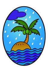 Fototapeta na wymiar art island cartoon in ellipse illustration background