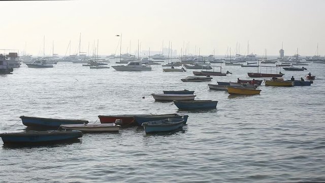 Tourist and fisher boats by the harbour