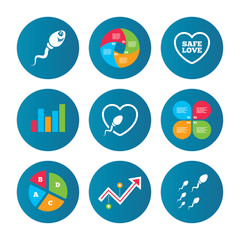 Sperm icons. Fertilization or insemination signs.