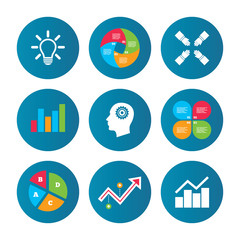 Lamp idea. Graph chart diagram. Head with gear.