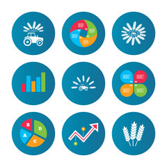 Tractor icons. Agricultural industry transport.