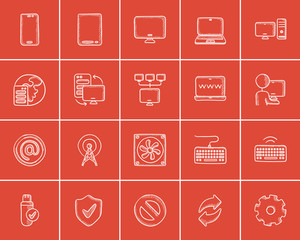 Technology sketch icon set.