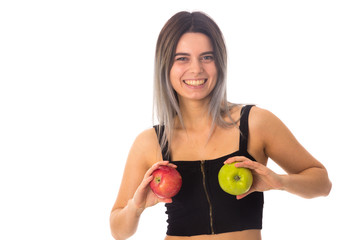 Woman holding two apples