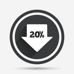 20 percent sale arrow tag sign icon.