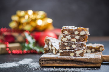 Christmas festive cake with almonds