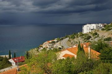 Fototapeta na wymiar Senj, Croatia – September 16, 2016: a small town in northern Croatia, located on the Adriatic coast. Storm is coming. 