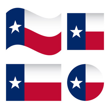 Texas flag, different shapes set, isolated on white background, vector illustration.