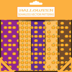 Set of vector Halloween seamless patterns in the package with shadows.