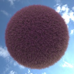 This is a 3d render of a lavender mini world. Sunset over a gray lavender on sky background