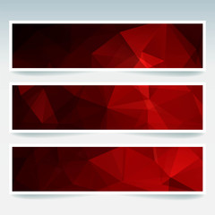 Abstract banner with business design templates. Set of Banners with polygonal mosaic backgrounds. Geometric triangular vector illustration. Red color