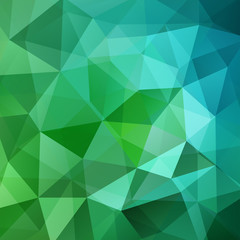 Geometric pattern, polygon triangles vector background in green and blue tones. Illustration pattern