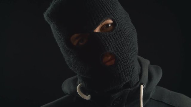 Portrait of a dangerous terrorist in a mask