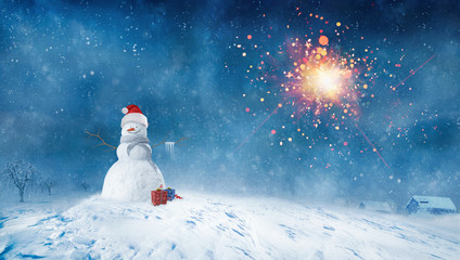Snowman, New Year, Winter