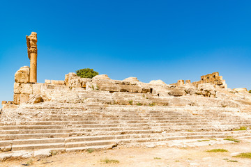 Temple of Jupiter at Baalbek in Lebanon. It is located about 85 km northeast of Beirut and about 75...