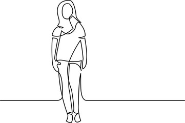 continuous line drawing of standing woman