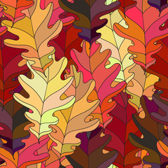 Seamless background with colorful autumn leaves. Repeating texture with floral motif. Vector illustration.