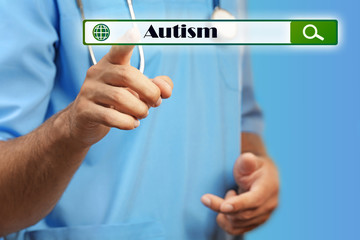 Doctor working with virtual screen. Children autism concept