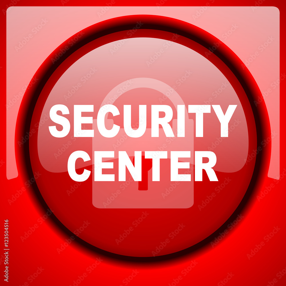 Poster security center red icon plastic glossy button