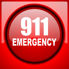 number emergency 911 red icon plastic glossy button