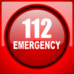 number emergency 112 red icon plastic glossy button