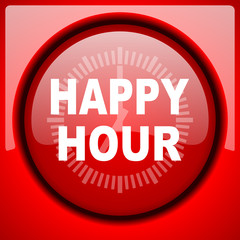 happy hour red icon plastic glossy button