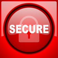 secure red icon plastic glossy button