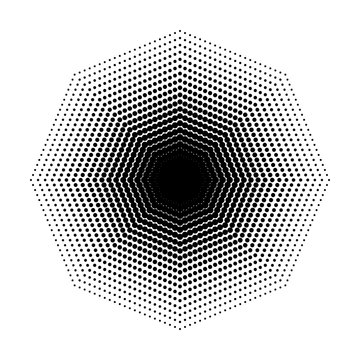 Vector Octagon halftone geometric shapes, Dot design abstract background. The geometric shape with eight angles, basic shapes. Inspiration Geometric Design Art, Dotwork Illustration