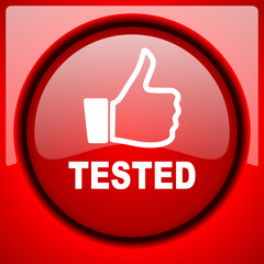 tested red icon plastic glossy button