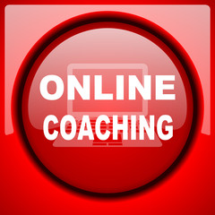 online coaching red icon plastic glossy button