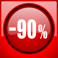 90 percent sale retail red icon plastic glossy button