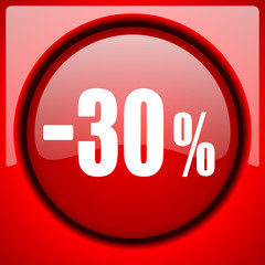 30 percent sale retail red icon plastic glossy button